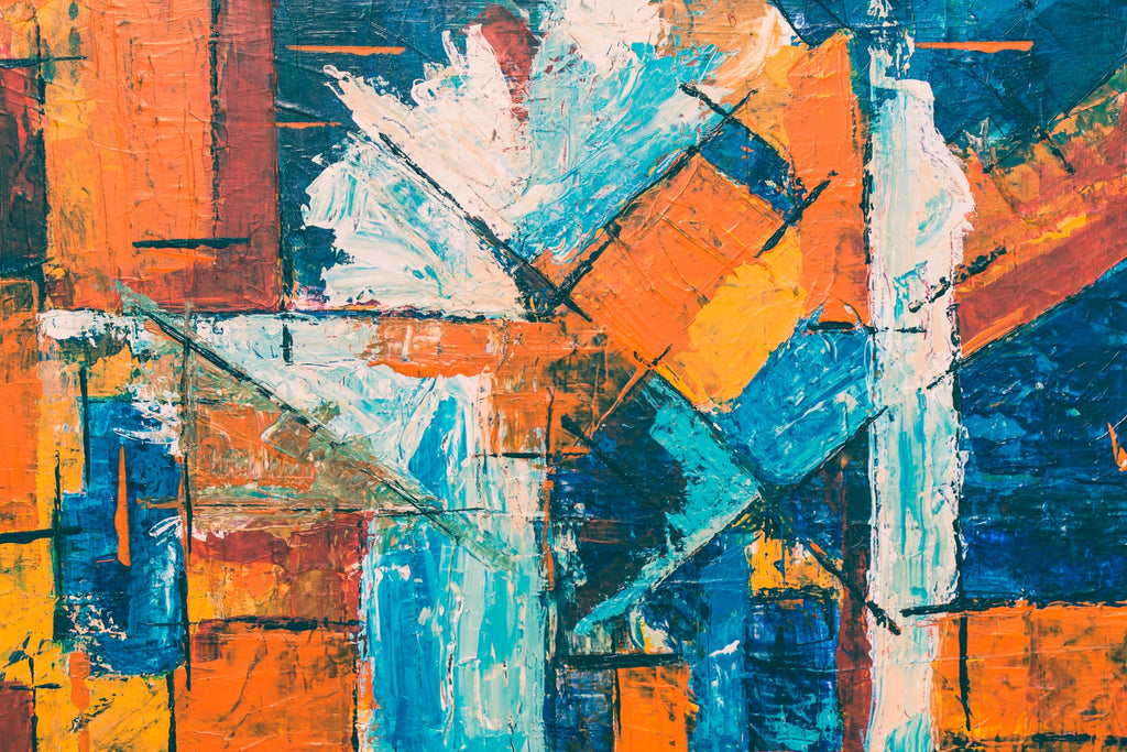 Contemporary art with orange, white and blue rectangular blocks