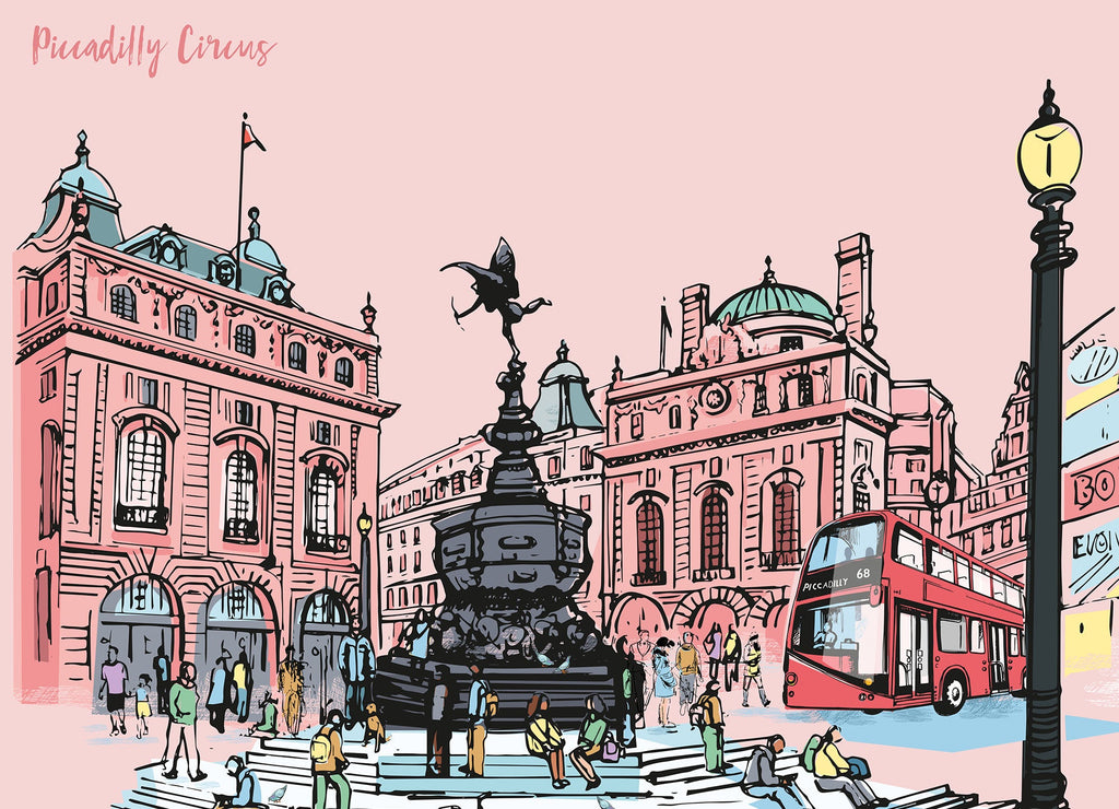 London prints Illustration of Piccadilly Circus in the centre of London.