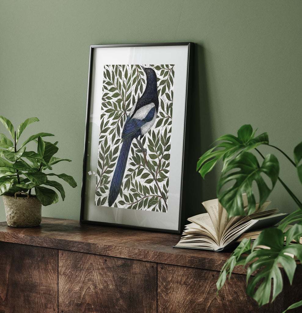 Wall art print featuring an animal leaning against a wall.