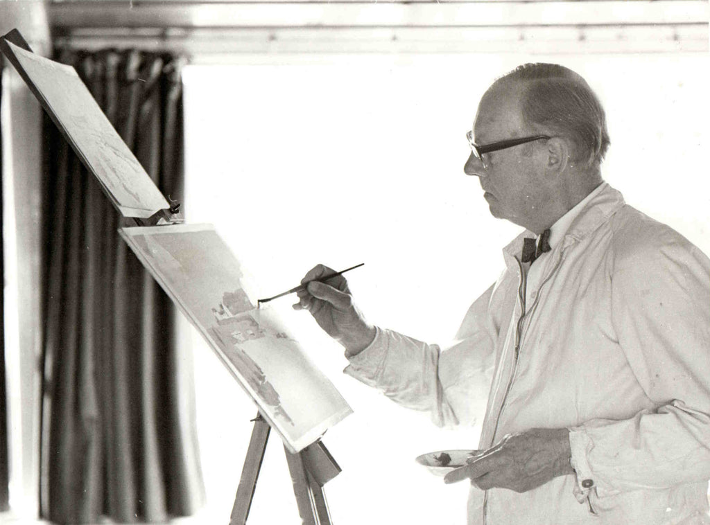 Frank Sherwin painting on an easel 