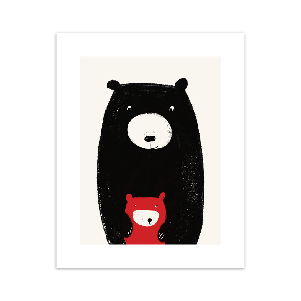 Minimalistic art print of big bear and baby bear posing together.